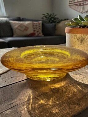 Fire and Light Recycled Glass Golden Amber Candle Holder Wine Caddy 6 1/4" EUC